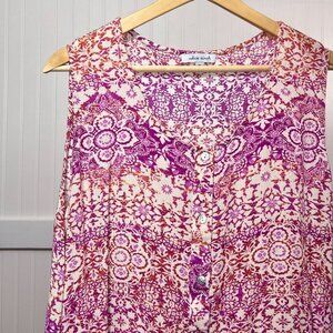 White Birch Blouse Coquette Barbie Floral Paisley Sleeveless Pink Button Ruffle